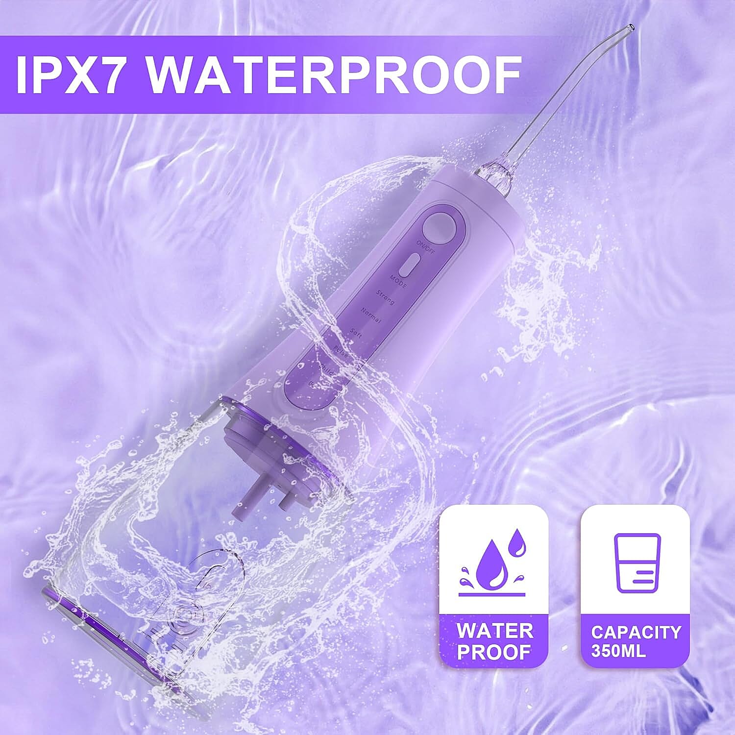 SEJOY Cordless Water Flosser with 5 Cleaning Modes, 6 Jet Tips & IPX7 Waterproof Design - Purple